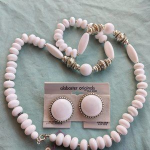 White bead Lucite necklace and matching earrings